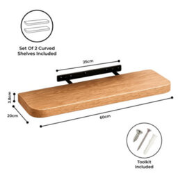 Innoteck Floating Wall Shelf With Curved Corners 60Cm Set Of 2 Light Oak - thumbnail 5