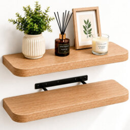 Innoteck Floating Wall Shelf With Curved Corners 60Cm Set Of 2 Light Oak - thumbnail 1