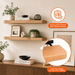 Innoteck Floating Wall Shelf With Curved Corners 60Cm Set Of 2 Light Oak - thumbnail 2