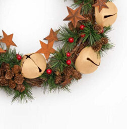 Shatchi 40Cm Bells Stars Pine Green Christmas Wreath - thumbnail 4
