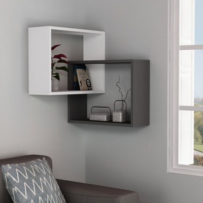 Decortie Ring Corner Wall Mounted Modern Bookcase Shelving Unit Display Unit White Anthracite Grey 60Cm - image 1