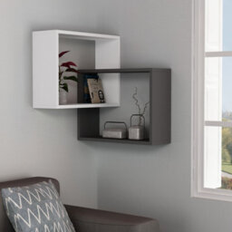 Decortie Ring Corner Wall Mounted Modern Bookcase Shelving Unit Display Unit White Anthracite Grey 60Cm - thumbnail 1