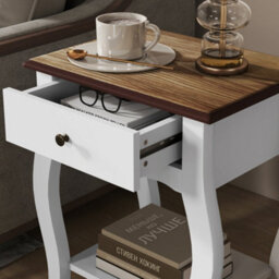 Wyld Haus Rifipa Set Of 2 French-Style Bedside Tables With Drawer And Open Shelf, White And Oak-Effect. - thumbnail 8