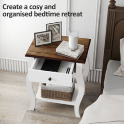 Wyld Haus Rifipa Set Of 2 French-Style Bedside Tables With Drawer And Open Shelf, White And Oak-Effect. - thumbnail 6