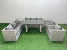 Fimous 8 Seater Wicker Pe Rattan Furniture Outdoor Dining Table 3 Seater Sofa Armchair Set With 2 Side Tables Light Grey - thumbnail 1