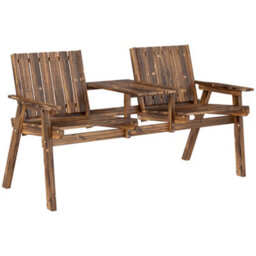 Outsunny 2-Seater Wooden Garden Bench With Armrest, Carbonised Finish - thumbnail 2