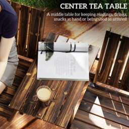 Outsunny 2-Seater Wooden Garden Bench With Armrest, Carbonised Finish - thumbnail 6