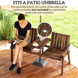 Outsunny 2-Seater Wooden Garden Bench With Armrest, Carbonised Finish - thumbnail 5