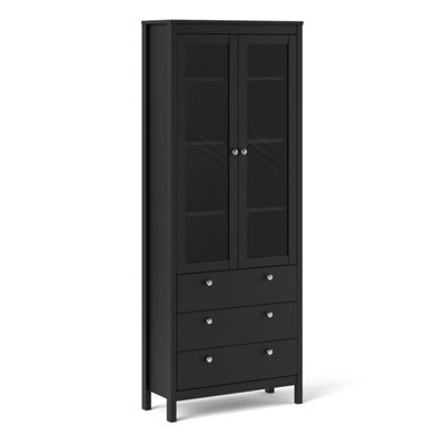 Furniture To Go Madrid China Cabinet 2 Doors W/glass + 3 Drawers In Matt Black - image 1