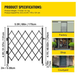 "Vevor Single Folding Security Gate, 48"" H X 66"" W Folding Door Gate, Steel Accordion Security Gate, Scissor Gate" - thumbnail 7