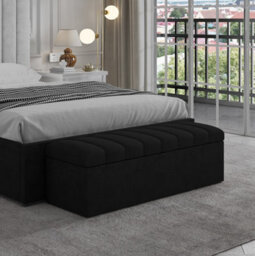 Leo Black Velvet Ottoman Bench - thumbnail 1