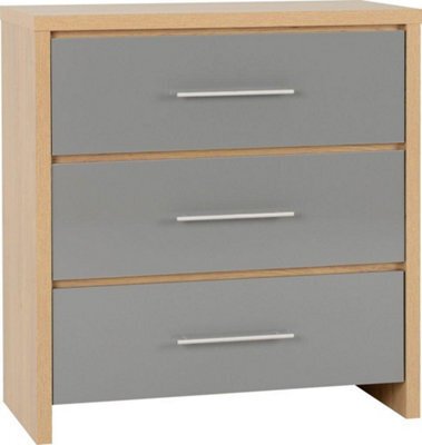 Seconique Seville 3 Drawer Chest Oak And Grey Sheen Finish - image 1
