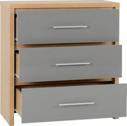 Seconique Seville 3 Drawer Chest Oak And Grey Sheen Finish - thumbnail 2