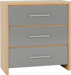 Seconique Seville 3 Drawer Chest Oak And Grey Sheen Finish - thumbnail 5