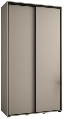 Arte Dakota I Sleek Cashmere & Black Sliding Door Wardrobe 1400mm H2350mm D600mm With Two Hanging Rails And Six Shelves - image 1