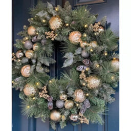 30 Inch (76Cm) Pre-Lit Decorated Wreath With 50 Led Lights In Metallic, Faux Greenery & Pinecones, Timer & Batteries Included - thumbnail 2