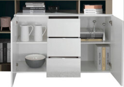 FurniComp LTD Furnicomp Lorenzo 2 Door 3 Drawer White Gloss And Concrete Grey Sideboard - thumbnail 2