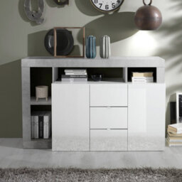 FurniComp LTD Furnicomp Lorenzo 2 Door 3 Drawer White Gloss And Concrete Grey Sideboard - thumbnail 1