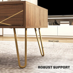 Wyld Haus Susele Brown Rectangular Coffee Table With 2 Drawers And Gold-Tone Hairpin Legs - thumbnail 6