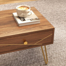 Wyld Haus Susele Brown Rectangular Coffee Table With 2 Drawers And Gold-Tone Hairpin Legs - thumbnail 7