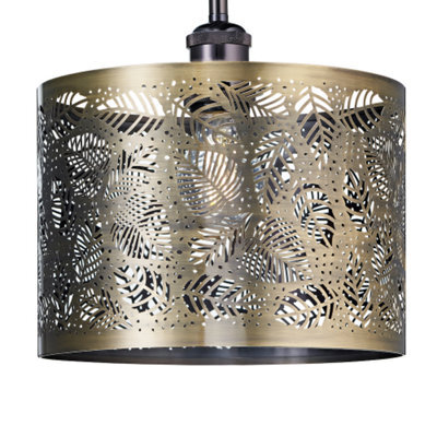 Happy Homewares Contemporary Antique Brass Metal Pendant Light Shade With Fern Leaf Decoration - image 1