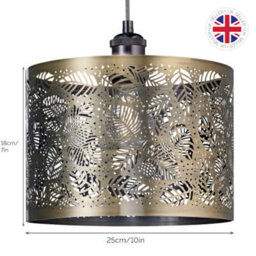 Happy Homewares Contemporary Antique Brass Metal Pendant Light Shade With Fern Leaf Decoration - thumbnail 6