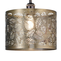 Happy Homewares Contemporary Antique Brass Metal Pendant Light Shade With Fern Leaf Decoration - thumbnail 4