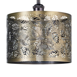 Happy Homewares Contemporary Antique Brass Metal Pendant Light Shade With Fern Leaf Decoration - thumbnail 1