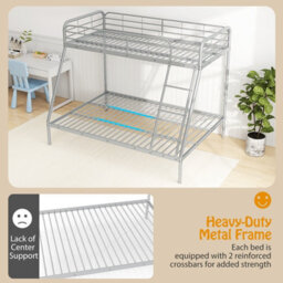 Gainoom 198 X 141 X 160Cm Silver Metal Bunk Bed With Ladder Wsafety Guardrail - thumbnail 4
