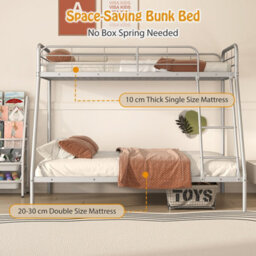 Gainoom 198 X 141 X 160Cm Silver Metal Bunk Bed With Ladder Wsafety Guardrail - thumbnail 6