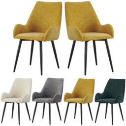 Mof Modern Upholstered Dining Chairs With Armrests Set Of 2 Fabric Accent Chairs With Black Metal Legs Yellow X2 - thumbnail 1