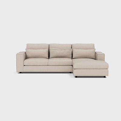 Furnishings For Less UK Sorino Chenille Luxe Beige Right Hand Fabric L Shaped 3 Seater Corner Sofa With Chaise - image 1
