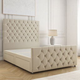 Bsspoke Maya Divan Bed Cream Plush Velvet 54Inch Headboard & 20Inch Footboard No Mattress No Drawers In 3Ft 4Ft 4Ft6 5Ft 6Ft