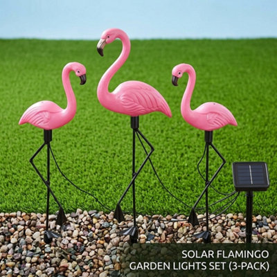 Set Of 3 Flamingo Led Solar Garden Lights, Outdoor Solar Powered Stake Lights For Garden, Lawn, Patio And Pathway - image 1