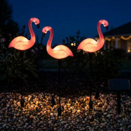 Set Of 3 Flamingo Led Solar Garden Lights, Outdoor Solar Powered Stake Lights For Garden, Lawn, Patio And Pathway - thumbnail 2