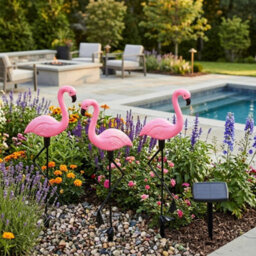 Set Of 3 Flamingo Led Solar Garden Lights, Outdoor Solar Powered Stake Lights For Garden, Lawn, Patio And Pathway - thumbnail 4
