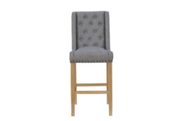 Kmore Light Grey Button Back Stool With Studs - thumbnail 1