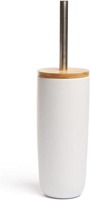 Aamen Toilet Brush & Holder With Bamboo Lid, Plastic & Toilet Cleaner Brush Holder - White - image 1