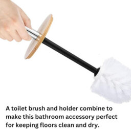 Aamen Toilet Brush & Holder With Bamboo Lid, Plastic & Toilet Cleaner Brush Holder - White - thumbnail 5