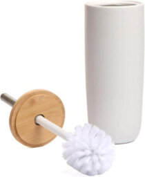Aamen Toilet Brush & Holder With Bamboo Lid, Plastic & Toilet Cleaner Brush Holder - White - thumbnail 4