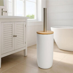 Aamen Toilet Brush & Holder With Bamboo Lid, Plastic & Toilet Cleaner Brush Holder - White - thumbnail 7