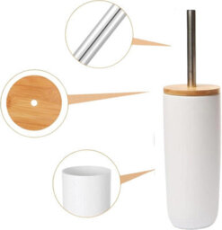 Aamen Toilet Brush & Holder With Bamboo Lid, Plastic & Toilet Cleaner Brush Holder - White - thumbnail 6