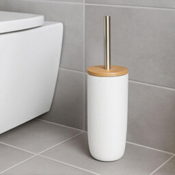 Aamen Toilet Brush & Holder With Bamboo Lid, Plastic & Toilet Cleaner Brush Holder - White - thumbnail 3