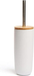 Aamen Toilet Brush & Holder With Bamboo Lid, Plastic & Toilet Cleaner Brush Holder - White - thumbnail 2