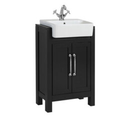 Homestylestore 550mm Black Grey Floorstanding Bathroom Vanity Unit With Classic Chrome T Bar Handles - thumbnail 1