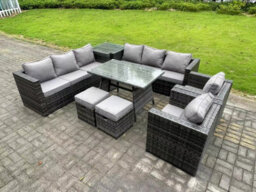 Fimous 10 Seater Wicker Pe Rattan Outdoor Furniture Lounge Sofa Garden Dining Set With Dining Table Side Table - thumbnail 2