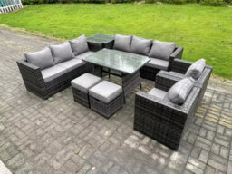 Fimous 10 Seater Wicker Pe Rattan Outdoor Furniture Lounge Sofa Garden Dining Set With Dining Table Side Table - thumbnail 1