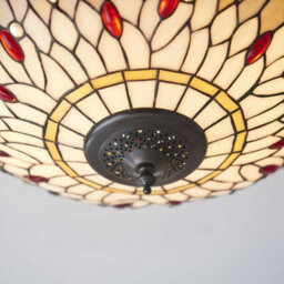 Tiffany Glass Semi Flush Ceiling Light Dragonfly Round Inverted Shade I00043 - thumbnail 3