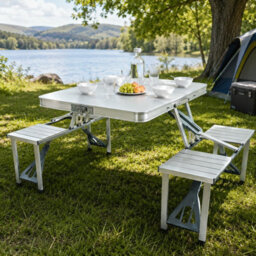 Gr8 Garden Aluminium Folding Camping Picnic Table & 4 Chairs Set Portable Outdoor Garden Bench For Camping Bbq Picnic & Patio - thumbnail 2