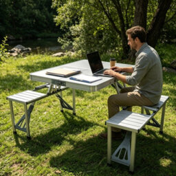 Gr8 Garden Aluminium Folding Camping Picnic Table & 4 Chairs Set Portable Outdoor Garden Bench For Camping Bbq Picnic & Patio - thumbnail 5